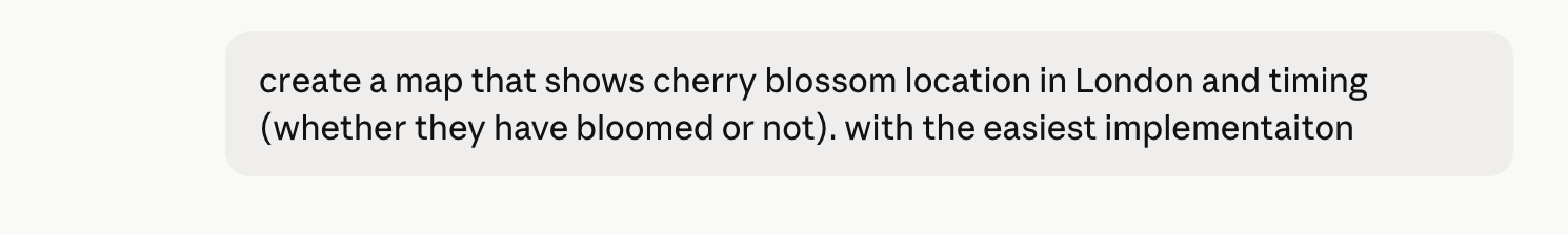 Screenshot of the initial AI coding prompt used to build the cherry blossom map